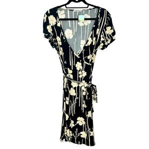 Vintage Forever21 Floral Black Wrap Dress Size Junior Large Deadstock NWT